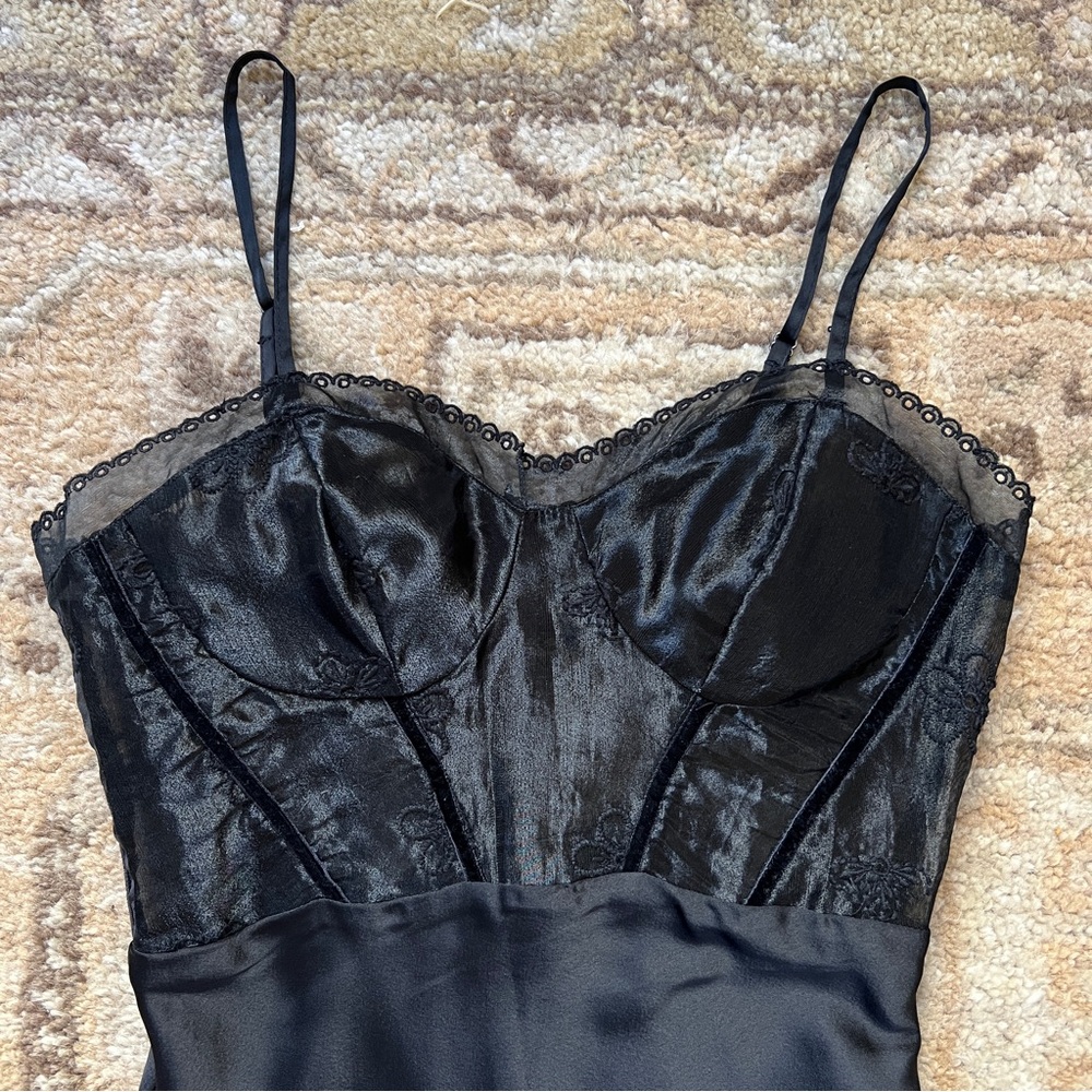 Nasty Gal Black Lace-Trim Satin Slip Dress - Picture 5 of 7
